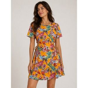 zara green daisy dress ZARA Dress Printed Floral Green Daisy Flower Size L Short Sleeve Daisies